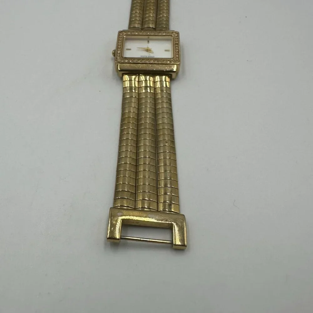 Anne Klein Watch Gold Tone Crystal Bezel Omega Chain Band New Battery 6.25
